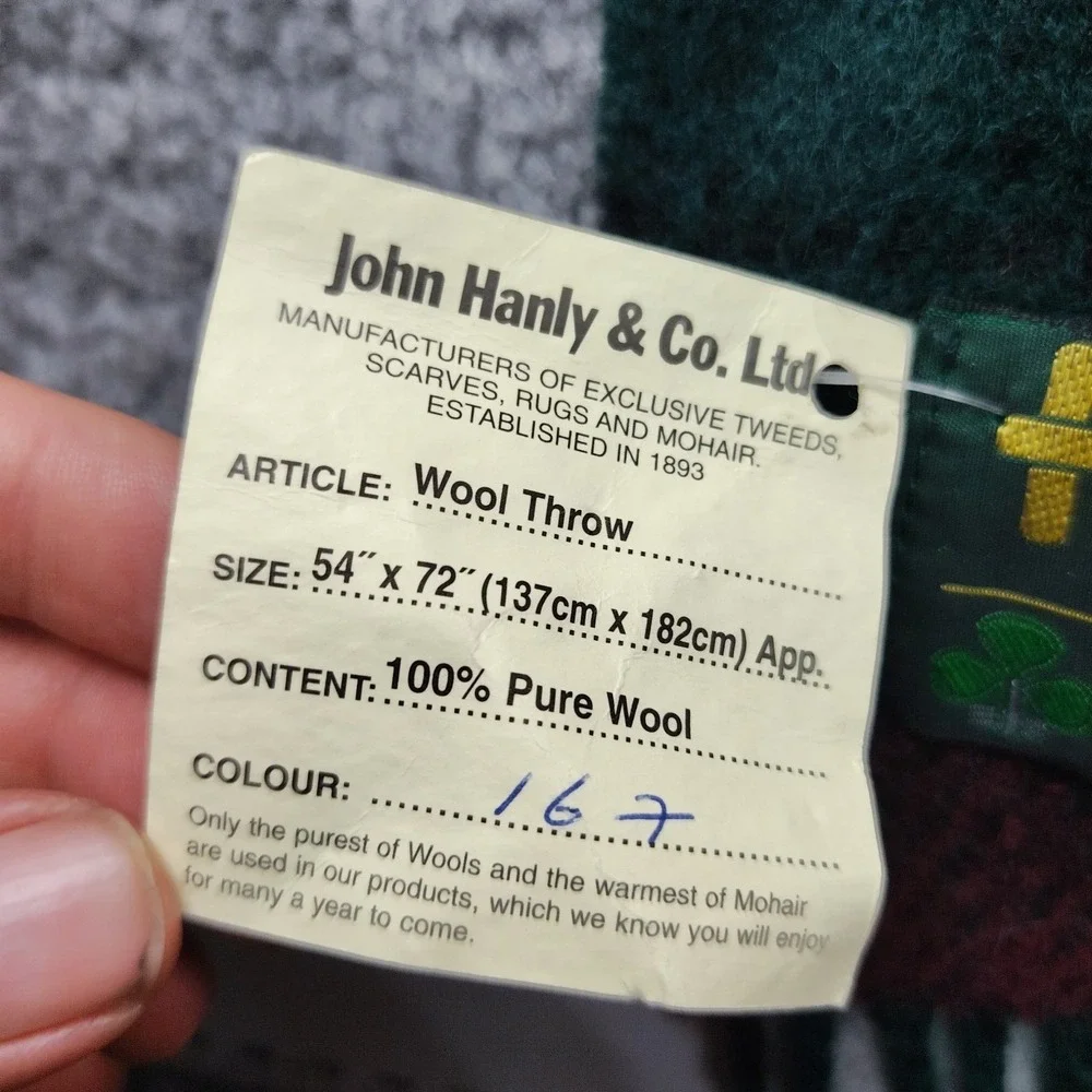 John Hanly & co Blanket Size 54x72 Wool Throw Red Tartan plaid Fringe ireland